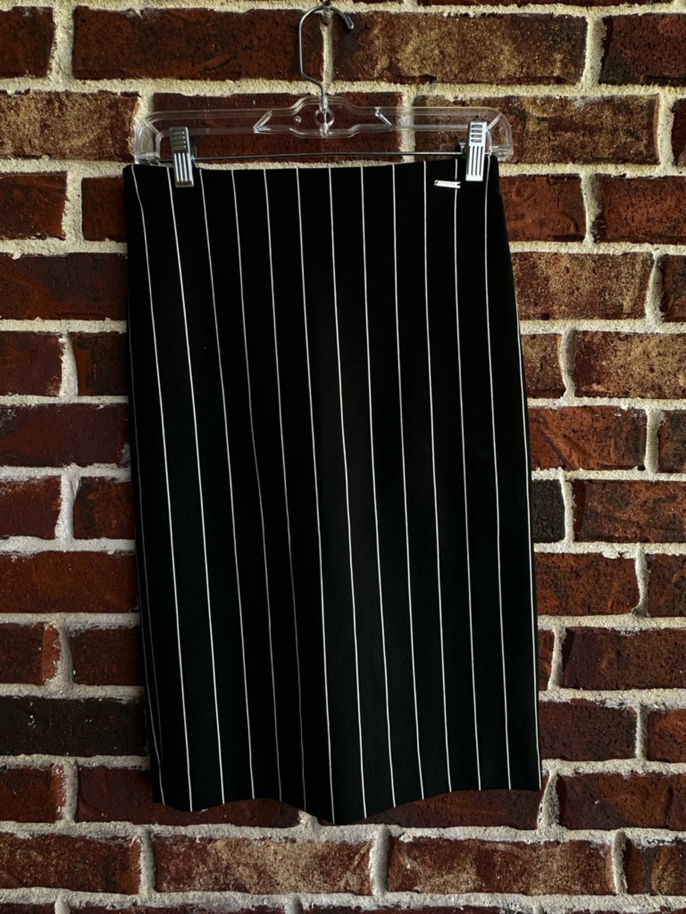 Tahari Black Pencil Skirt with White Pinstripes